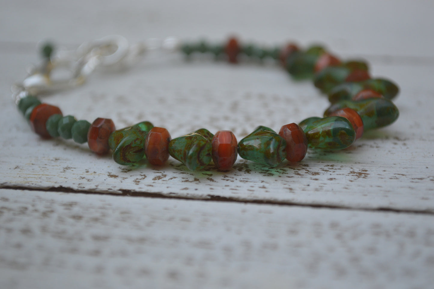 Green and Orange Czech Glass Bracelet