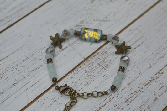 Czech Glass Sea Turtle - Beach Bracelet and Earring Set