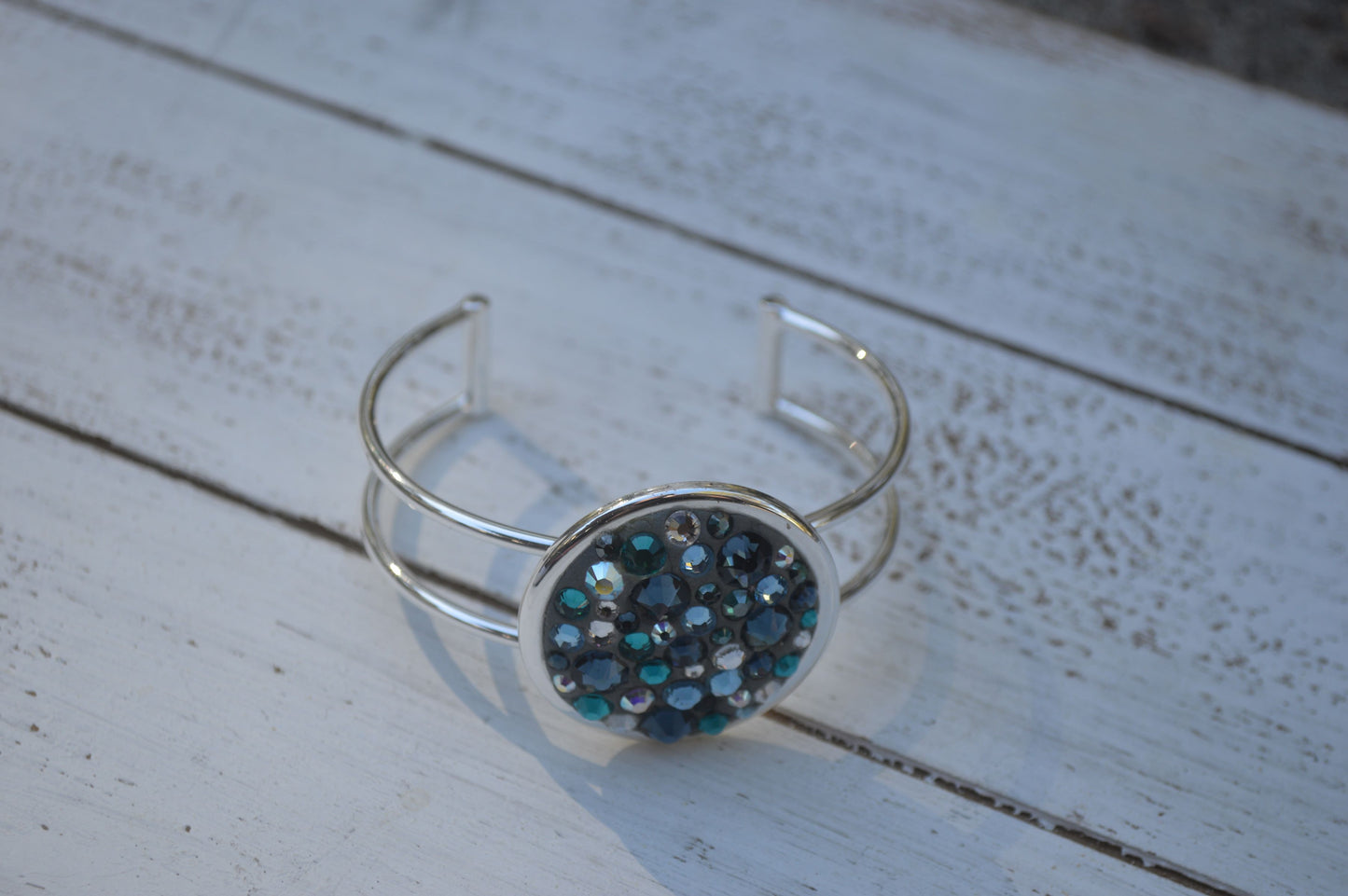 Shades of Blue Large Round Swarovski Focal Bracelet