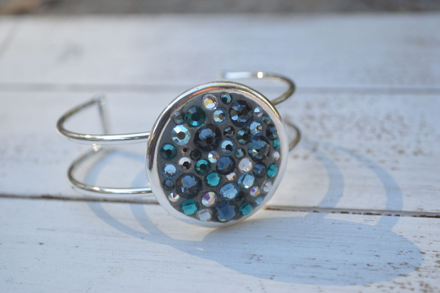 Shades of Blue Large Round Swarovski Focal Bracelet