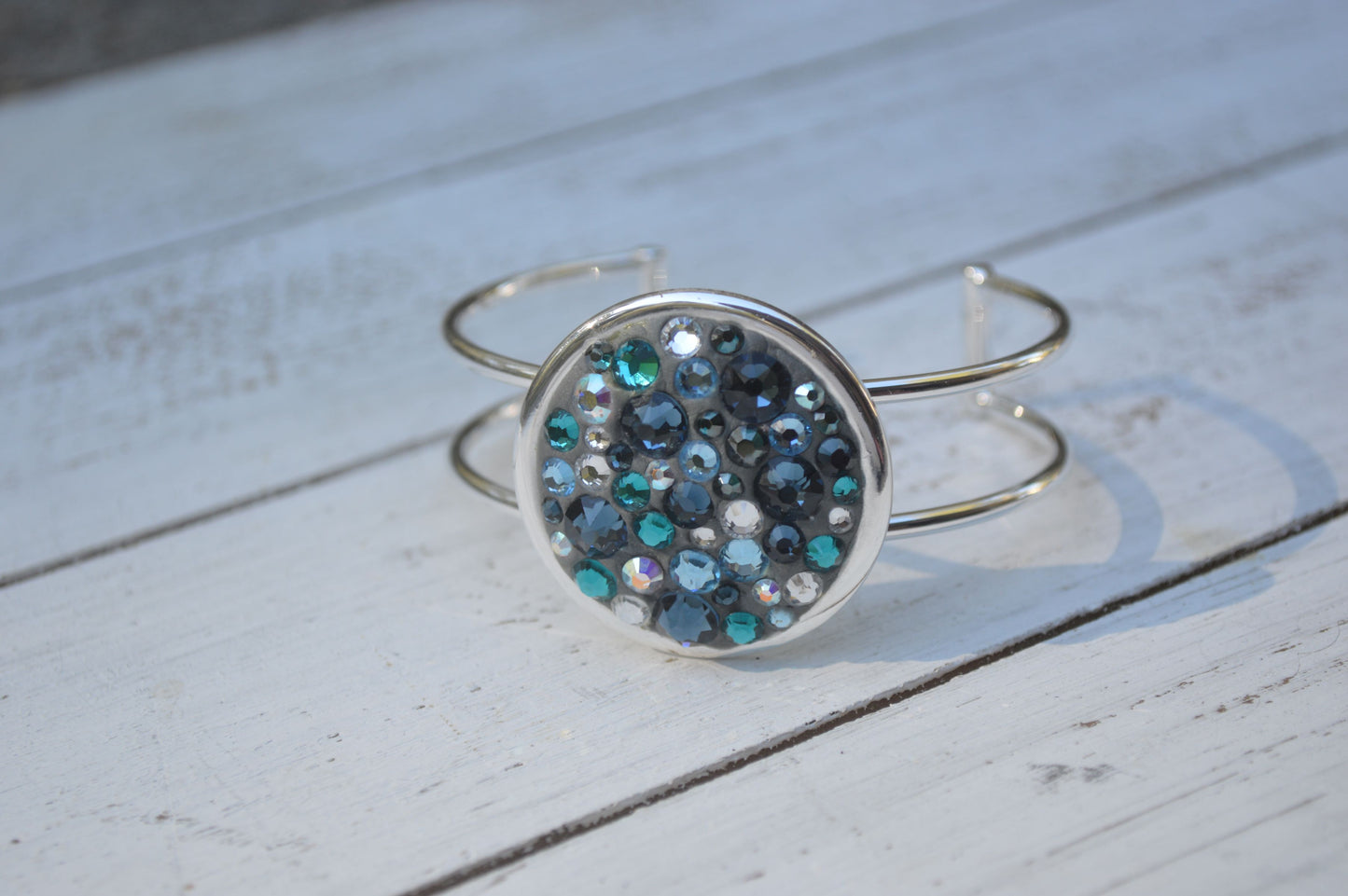 Shades of Blue Large Round Swarovski Focal Bracelet