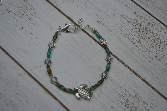 Turtle and Czech Glass Bracelet