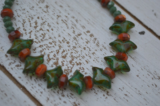 Green and Orange Czech Glass Bracelet