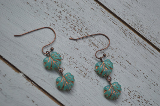 Czech Glass Leaf Earrings