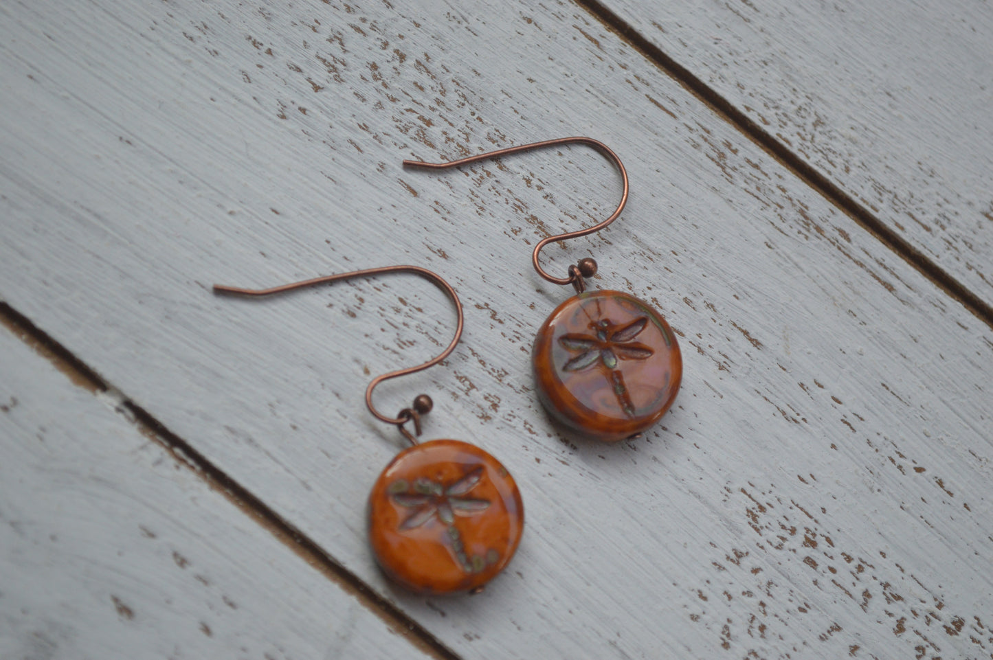 Brown Czech Glass Dragonfly Earrings