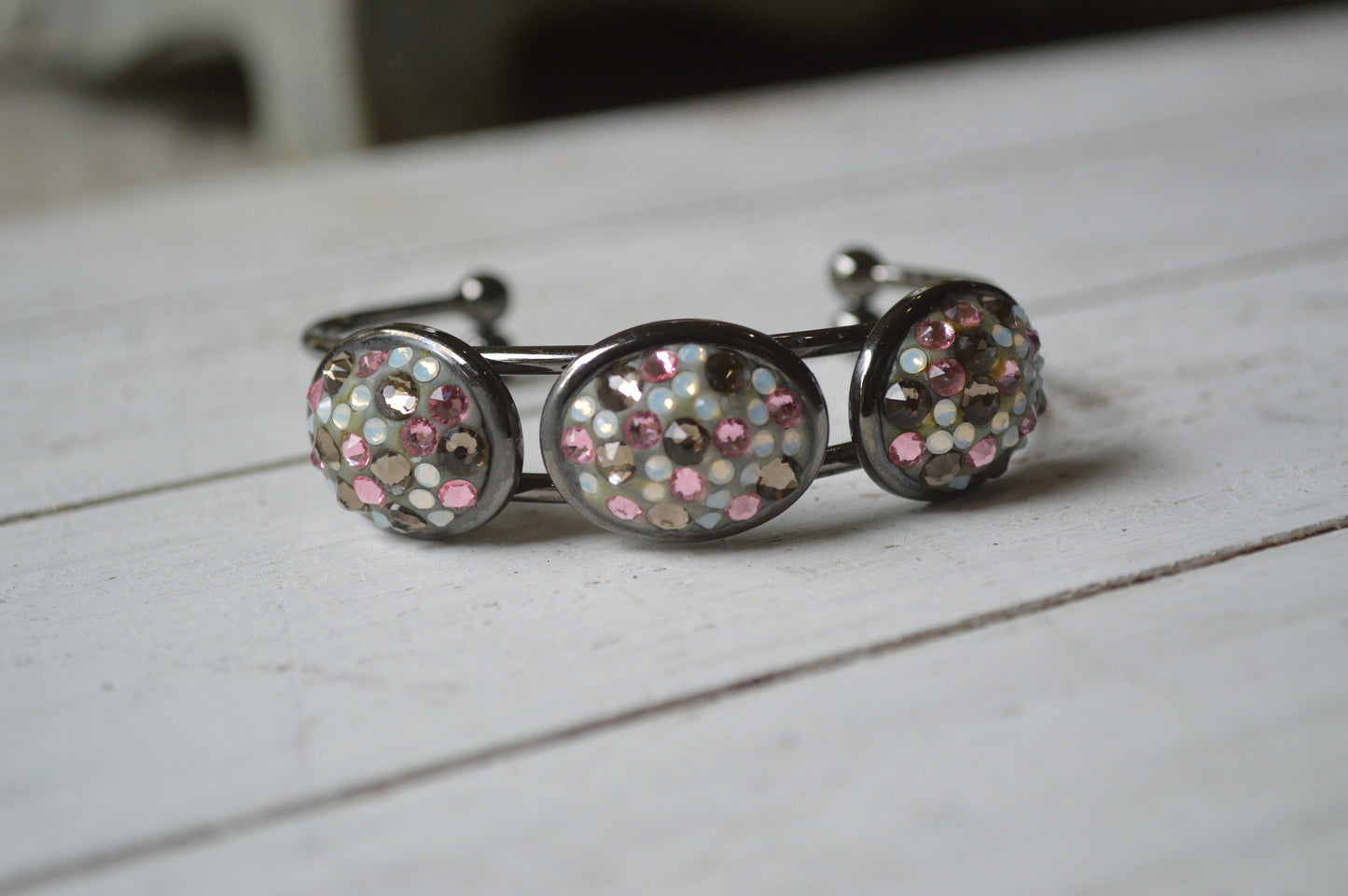 Pink, Black and Grey Swarovski 3 Focal Bracelet