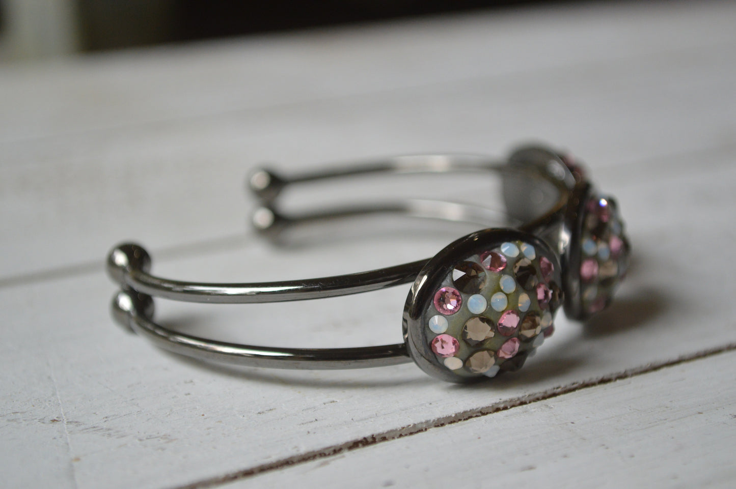 Pink, Black and Grey Swarovski 3 Focal Bracelet