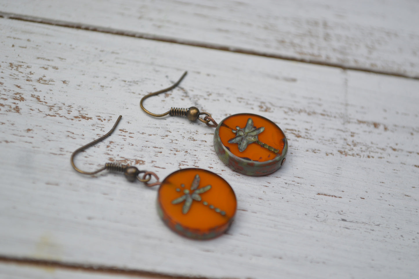 Brown Czech Glass Dragonfly Earrings